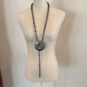 WEST & CO Concho Lariat Style Necklace with Black Onyx Beads